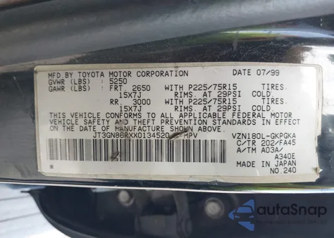 1999 Toyota 4Runner Sr5 V6 from USA, damaged, VIN JT3GN86RXX0134520